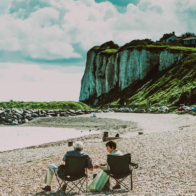 Deckchairs below the cliffs