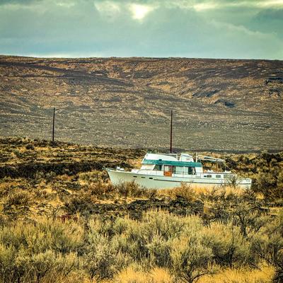Boat in sagebrush